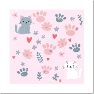 Simple pattern with cats for girl Posters and Art